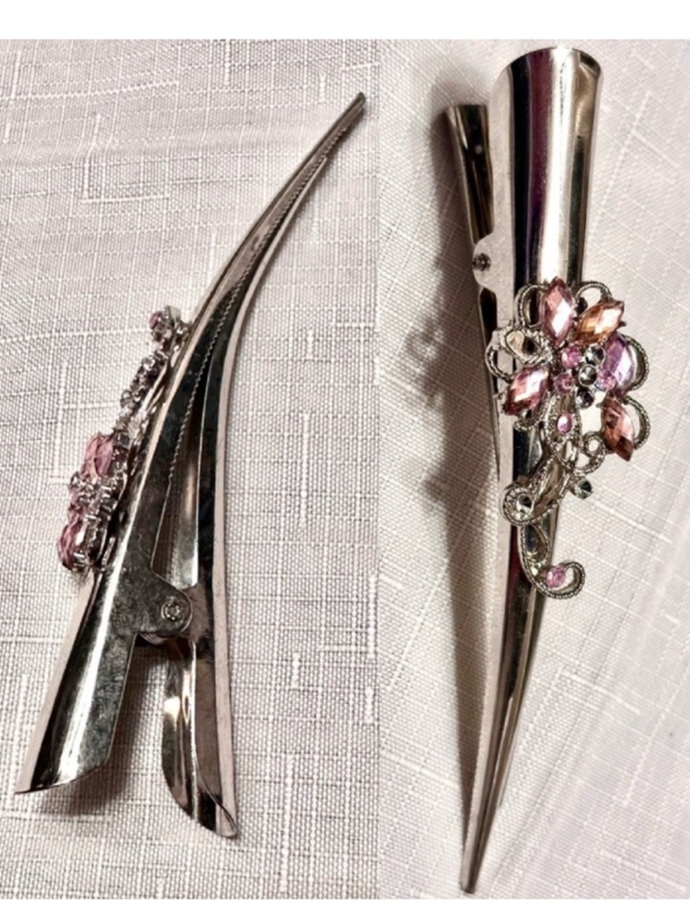 Elegant Silver and Pink Floral Hair Clip